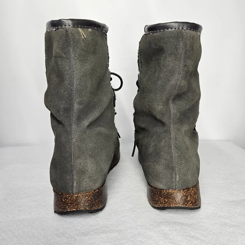 Sporto Size 8 Booties Grey Suede Leather Faux Sherpa Lined Cork Rubber Snow